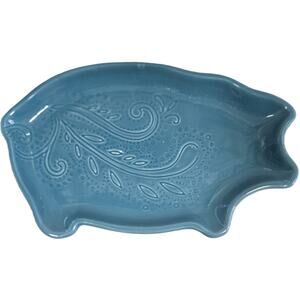 Blue-Ceramic Dish Pig-Shaped Floral-Embellished Trinkets, Candies, Office, etc.